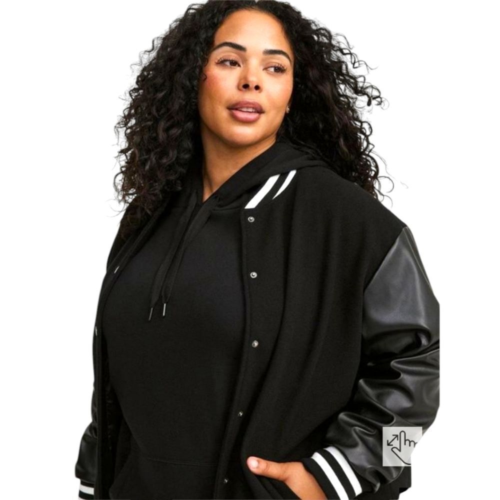 TORRID Softest Coat Faux Leather Sleeve Bomber Jacket Plus Size 2X NWT - Picture 8 of 16
